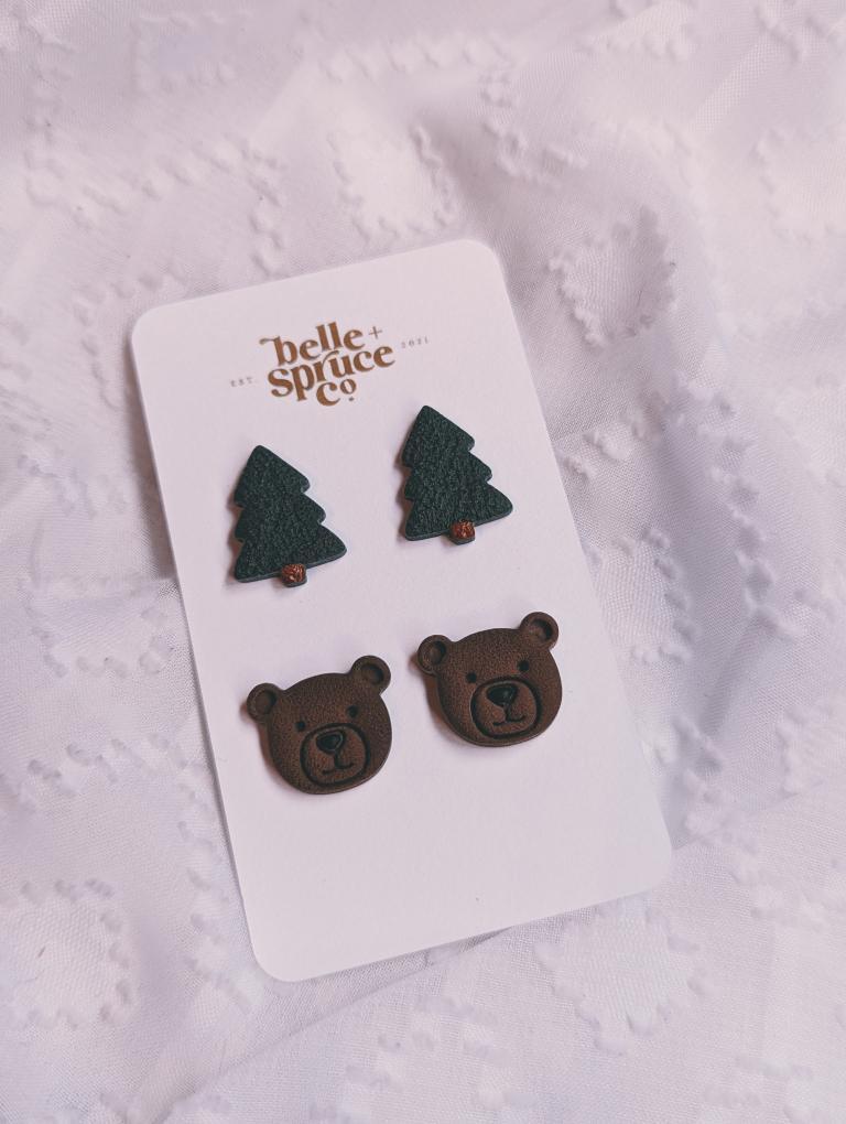 Grizzly Bear & Pine Tree Studs