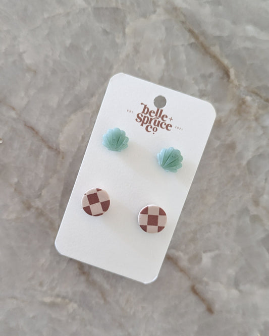 Checkered Shell Studs (pack of two)